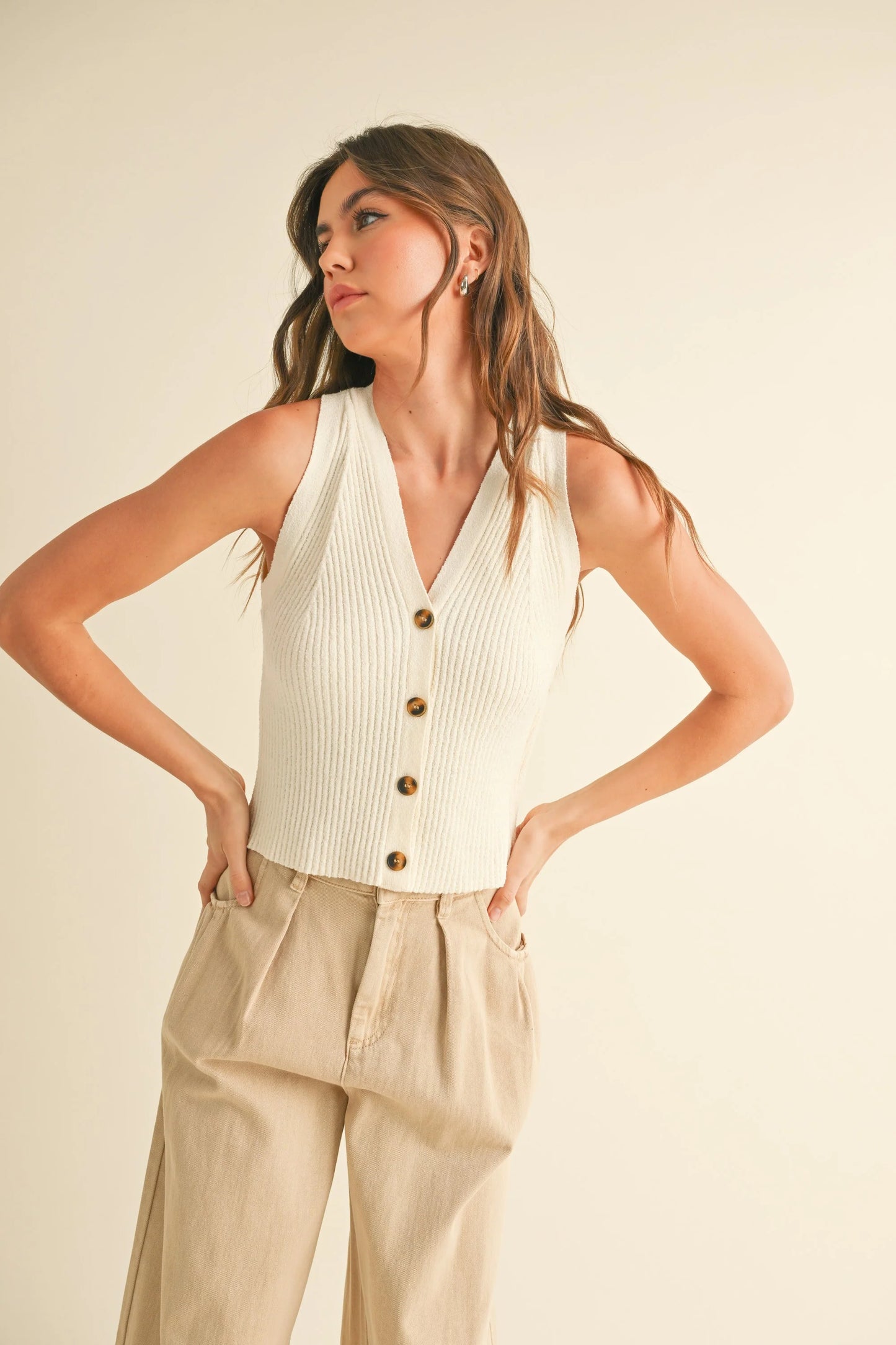 Buttondown Ribbed Knitted Top