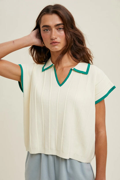 Preppy Collared Knit Top