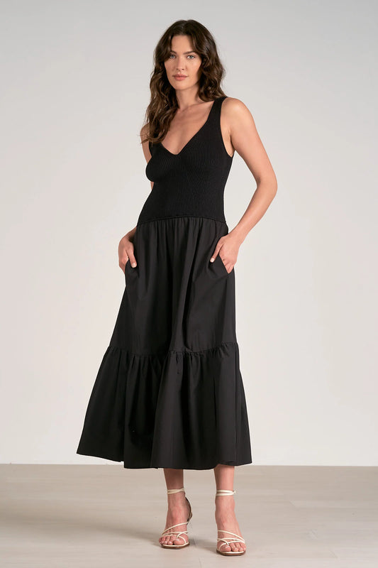 Sweater Knit & Poplin Dress