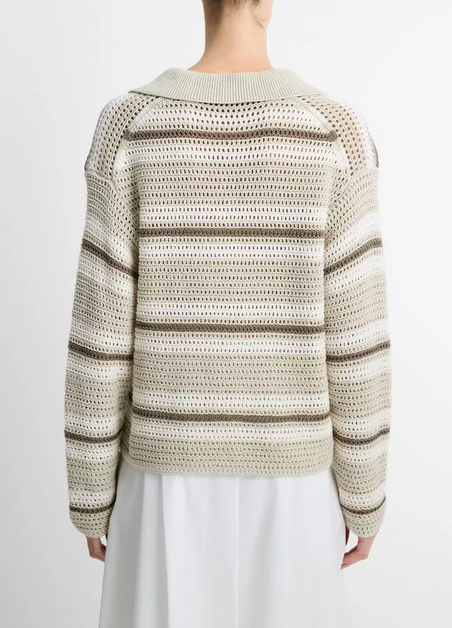 Mesh Stripe Cotton Polo Sweater