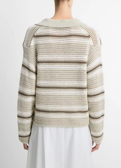 Mesh Stripe Cotton Polo Sweater