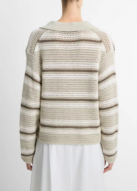 Mesh Stripe Cotton Polo Sweater